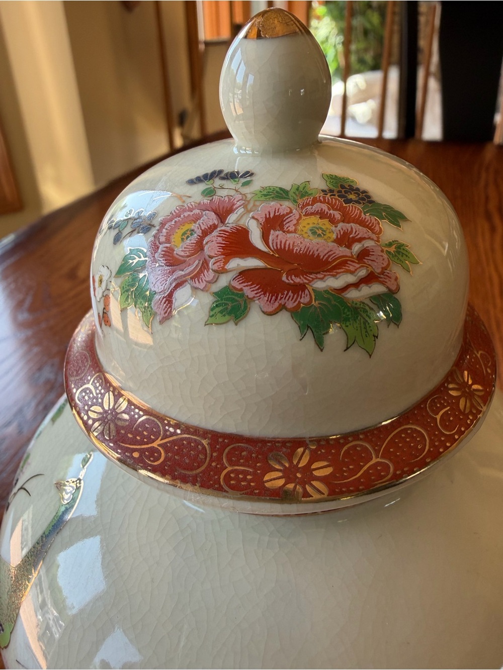 SATSUMA JAPANESE GINGER JAR Cream Colored Finely Crackled Glaze Floral Peacock - Picture 4 of 7